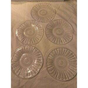 Vintage Set of 5 Federal Glass Wheat‎ and Star Clear 6" Dessert Plates